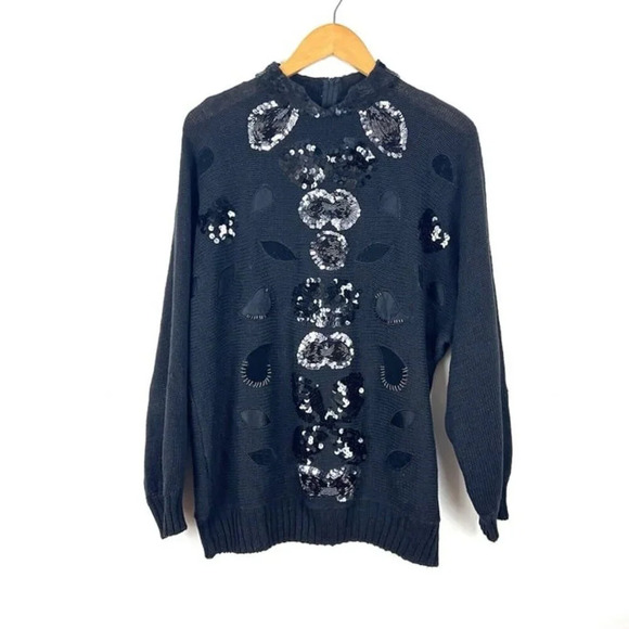 Vintage Bonnie Bill Black Sweater Sz L Sequence Beads Whimsygoth Fairy Grunge - Picture 1 of 10